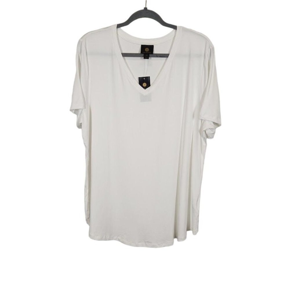 NWT‎ JM Collection Short sleeve V-Neck Tee in Bright White - Size XXL